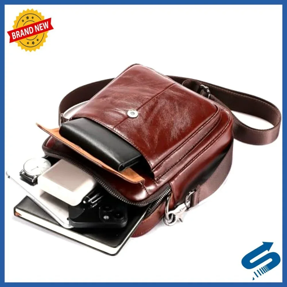 Genuine Leather Crossbody Messenger Bag for Men Travel Vintage Satchel